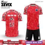 Bộ quần áo bóng đá Zevix Amac Chính Hãng Vải Mè Caro đỏ