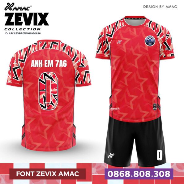 Bộ quần áo bóng đá Zevix Amac Chính Hãng Vải Mè Caro đỏ