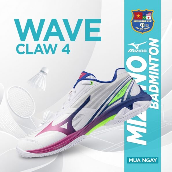 Giày cầu lông Mizuno Wave Claw 4 Chính Hãng trắng hồng (2)
