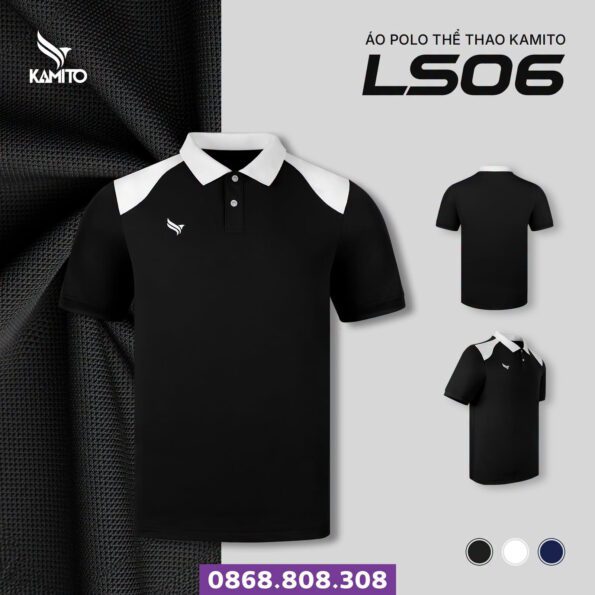 áo thun polo có cổ kamito ls06 chính hãng đen