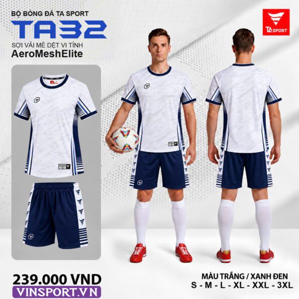 Áo bóng đá TA32 Vải dệt chính hãng TA Sport trắng xanh than