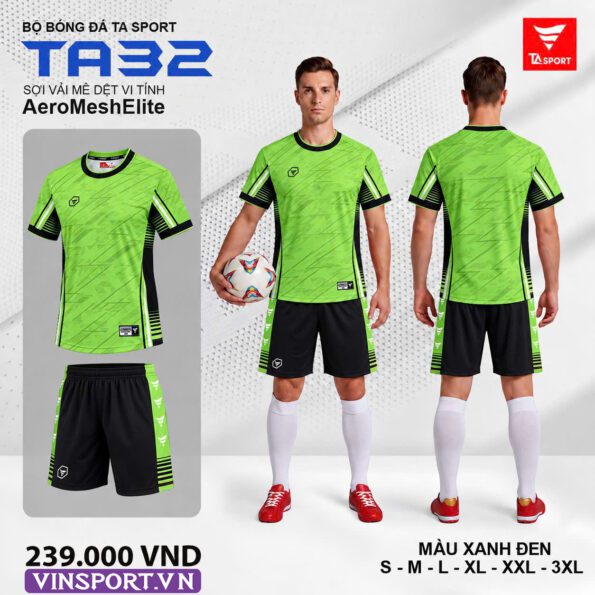 Áo bóng đá TA32 Vải dệt chính hãng TA Sport xanh lá mạ đen