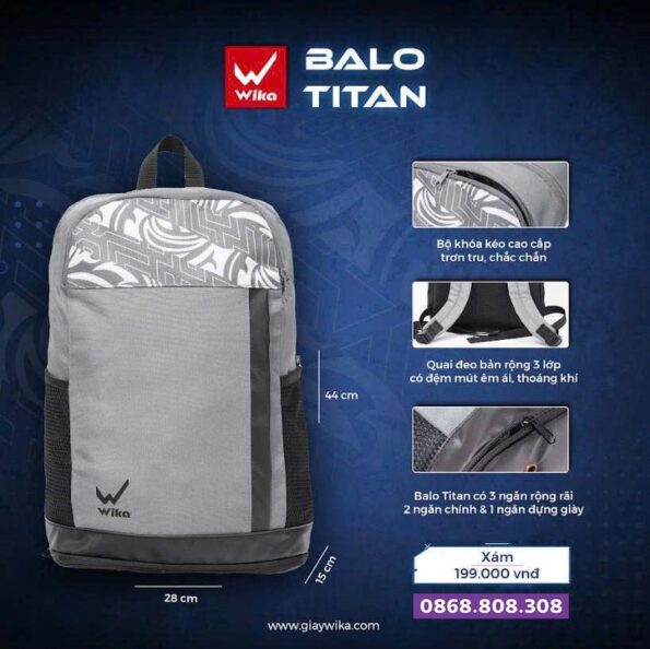 Balo Pickleball Wika Titan Chính Hãng ghi xám