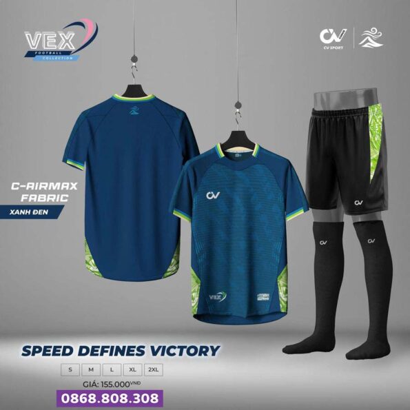 Bộ Quần Áo Bóng Đá VEX CV Sport Nam Nữ Vải C-Airmax xanh cổ vịt