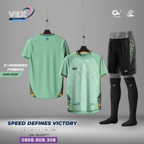 Bộ Quần Áo Bóng Đá VEX CV Sport Nam Nữ Vải C-Airmax xanh ngọc