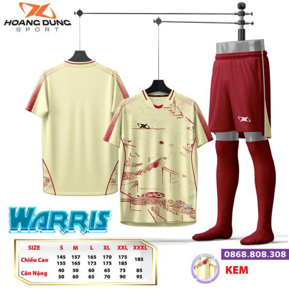 Bộ quần áo bóng Hoang Dung Sport Warris kem