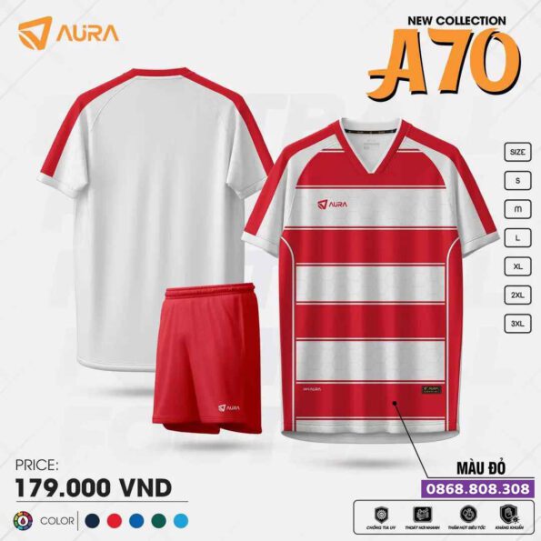 Bộ quần áo bóng đá Aura A70 chính hãng vải mềm màu đỏ