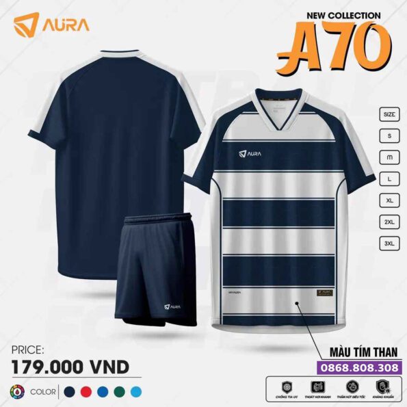 Bộ quần áo bóng đá Aura A70 chính hãng vải mềm tím than