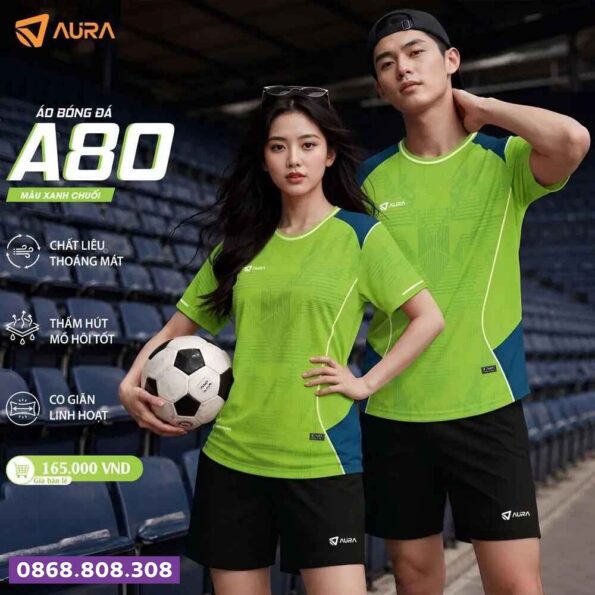Bộ quần áo bóng đá Aura A80 chính hãng màu xanh lá