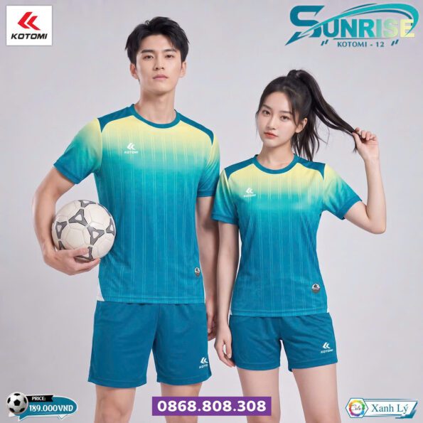 Bộ quần áo bóng đá Kotomi Sunrise 12 chính hãng cổ tròn nhiều màu xanh ya