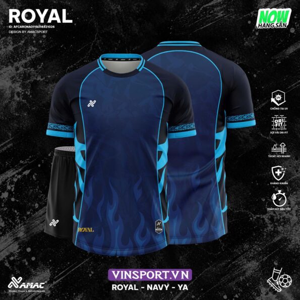 Bộ quần áo bóng đá Royal Amac Chính Hãng xanh navy
