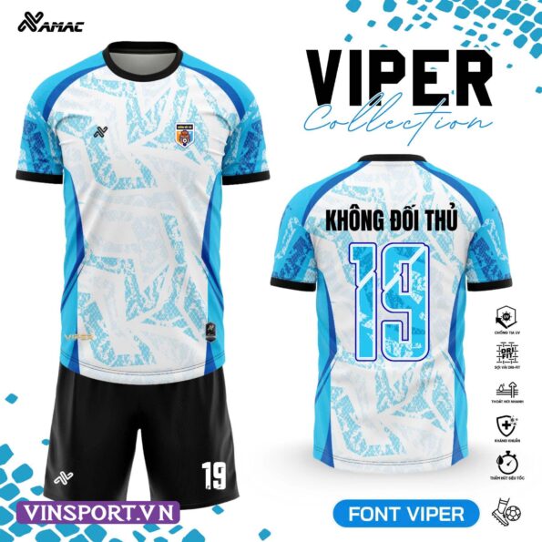 Bộ quần áo bóng đá Viper Amac Chính Hãng trắng xanh blue