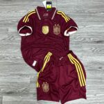 Bộ quần áo bóng đá tây ban nha retro polo đỏ mận (2)