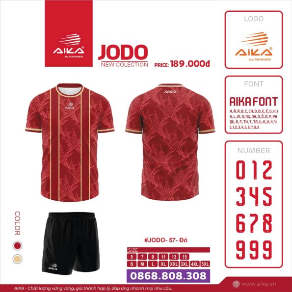 Bộ quần áo bóng đá thiết kế Aika jodo nhiều màu đỏ