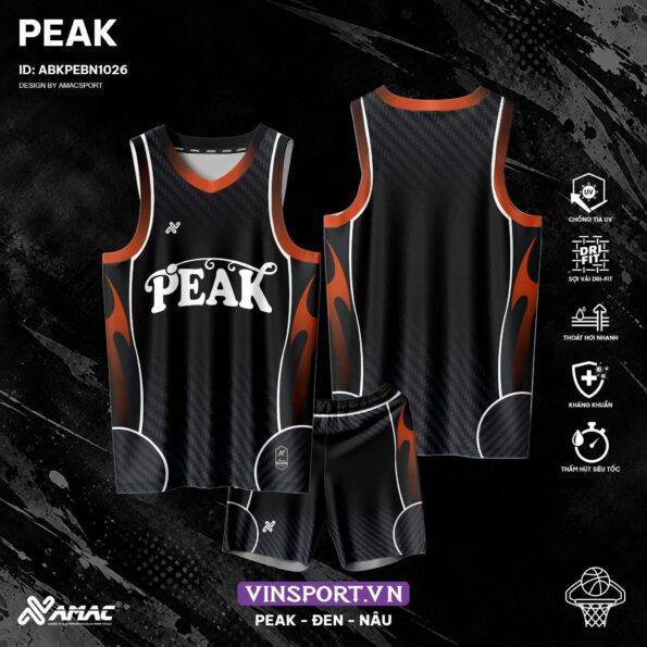 Bộ quần áo bóng rổ Peak mẫu đồng phục thiết kế amac đen cam