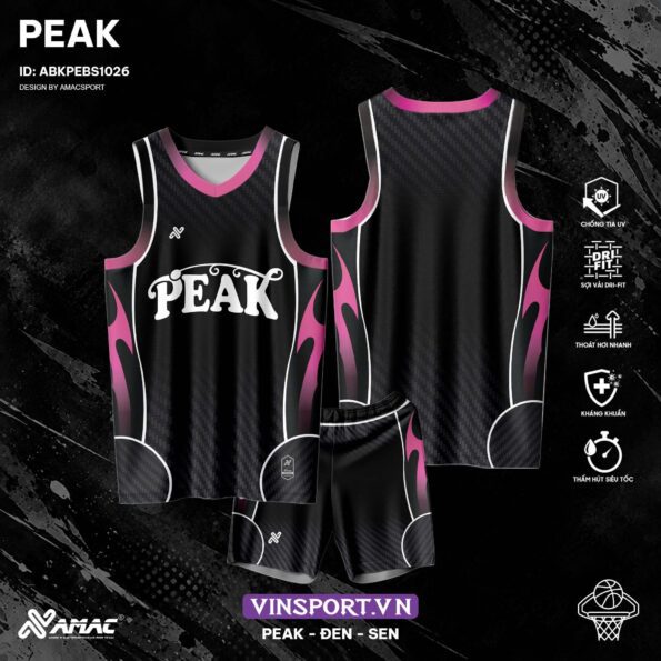 Bộ quần áo bóng rổ Peak mẫu đồng phục thiết kế amac đen hồng