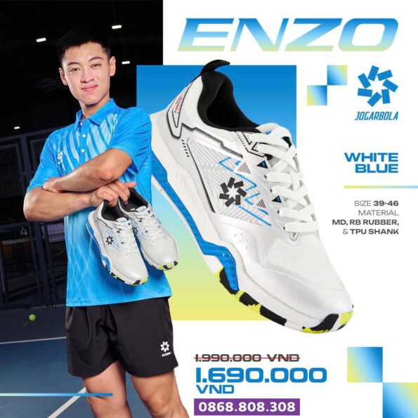 Giay pickle ball Jogarbola Enzo Chính Hãng trắng xanh (1)