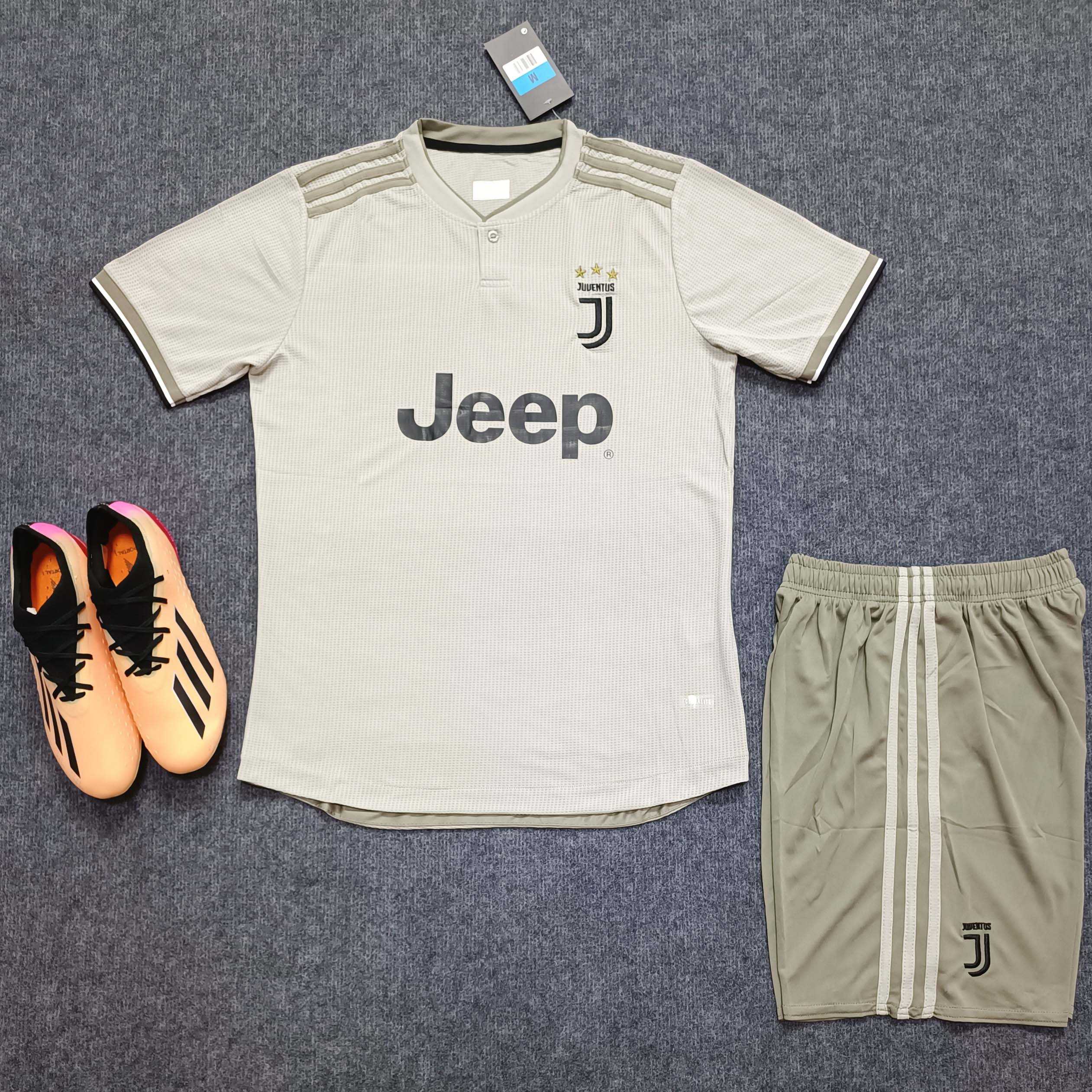 Áo bóng đá câu lạc bộ đá bóng CLB Juventus màu xám mùa 2018-2019 logo thêu poly mè gai mịn thái cao cấp mới 1