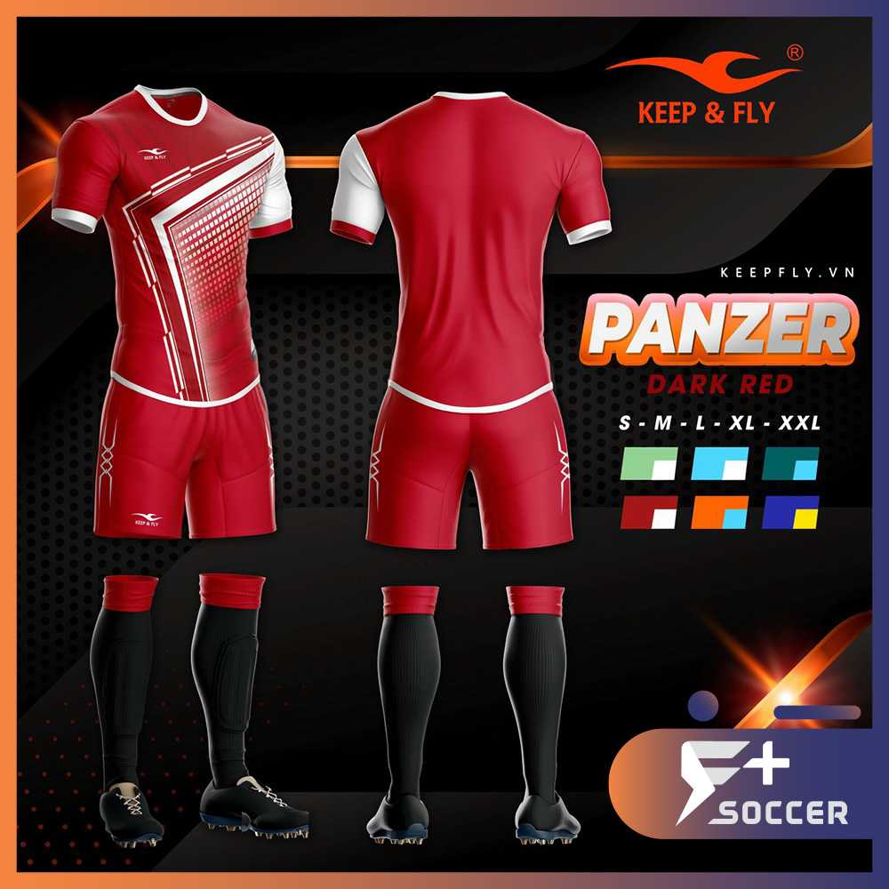 Bộ quần áo bóng đá tự chọn chính hãng keep fly mẫu panzer đỏ đậm