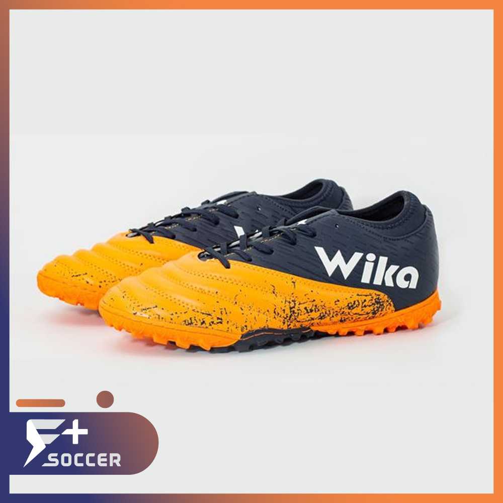 Giày đá bóng sân cỏ nhân tạo giá rẻ tf wika tekela khâu toàn bộ đế hàng chính hãng việt nam cam vàng đen