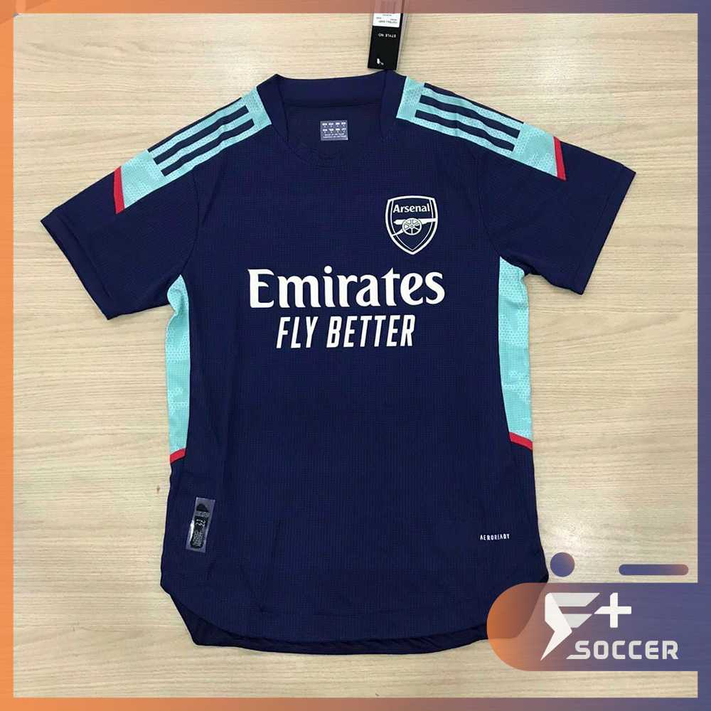 Bộ quần áo đấu áo bóng đá banh clb arsenal emirates fly better màu xanh đen mới nhất logo thêu