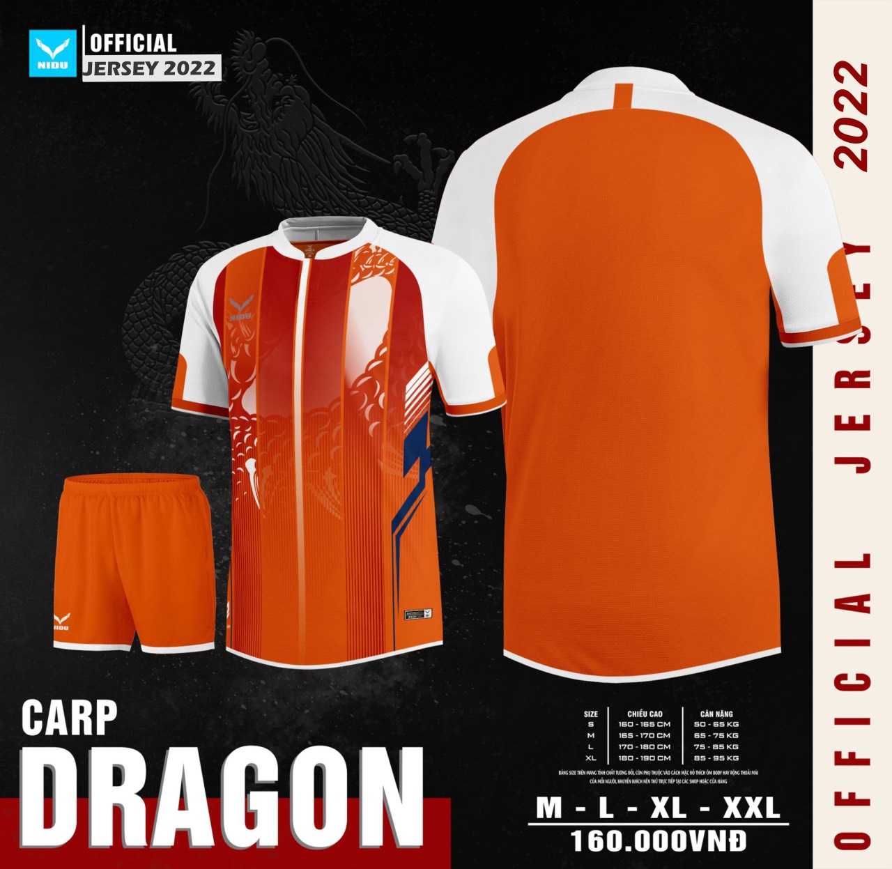 Bộ quần áo bóng đá thiết kế sỉ nidu giá rẻ hàng dệt kim mã dragon màu cam