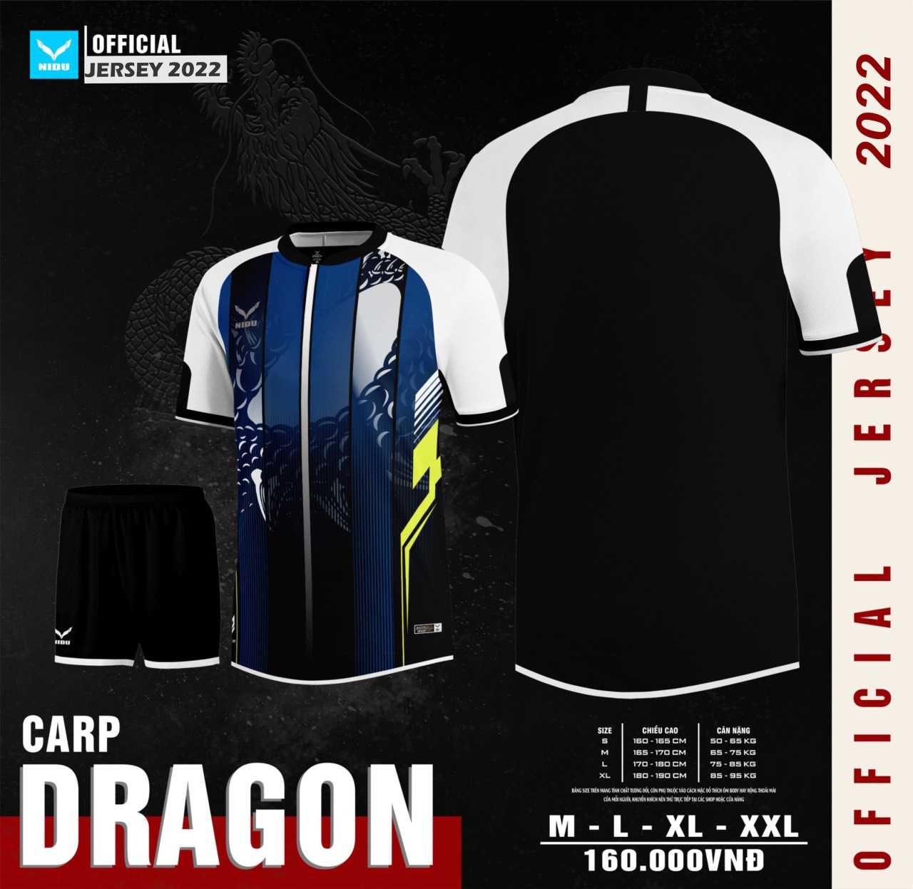Bộ quần áo bóng đá thiết kế sỉ nidu giá rẻ hàng dệt kim mã dragon màu đen