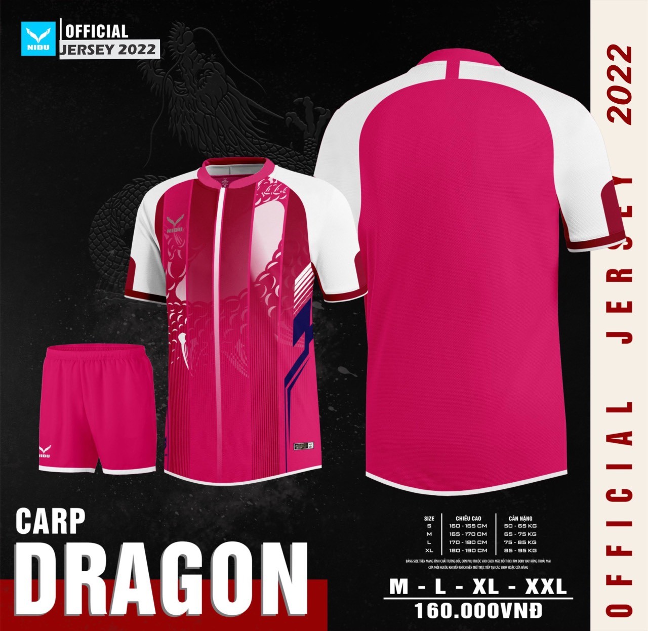 Bộ quần áo bóng đá thiết kế sỉ nidu giá rẻ hàng dệt kim mã dragon màu hồng
