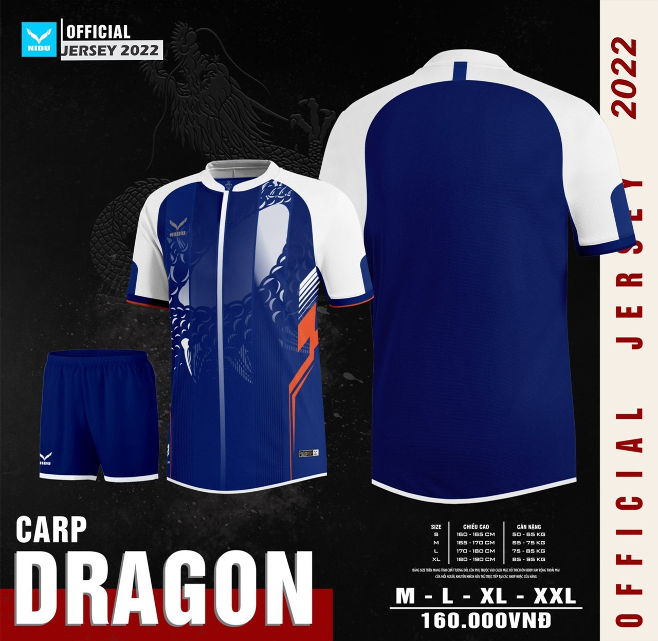 Bộ quần áo bóng đá thiết kế sỉ nidu giá rẻ hàng dệt kim mã dragon màu xanh biển đậm