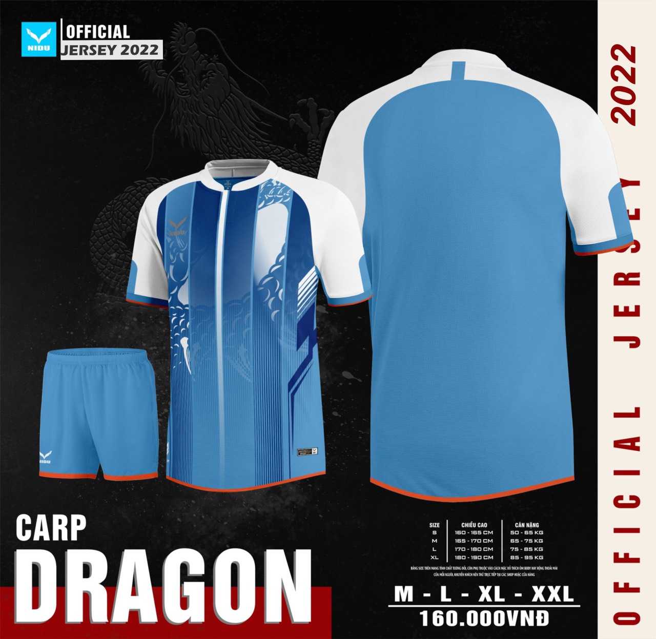 Bộ quần áo bóng đá thiết kế sỉ nidu giá rẻ hàng dệt kim mã dragon màu xanh da trời