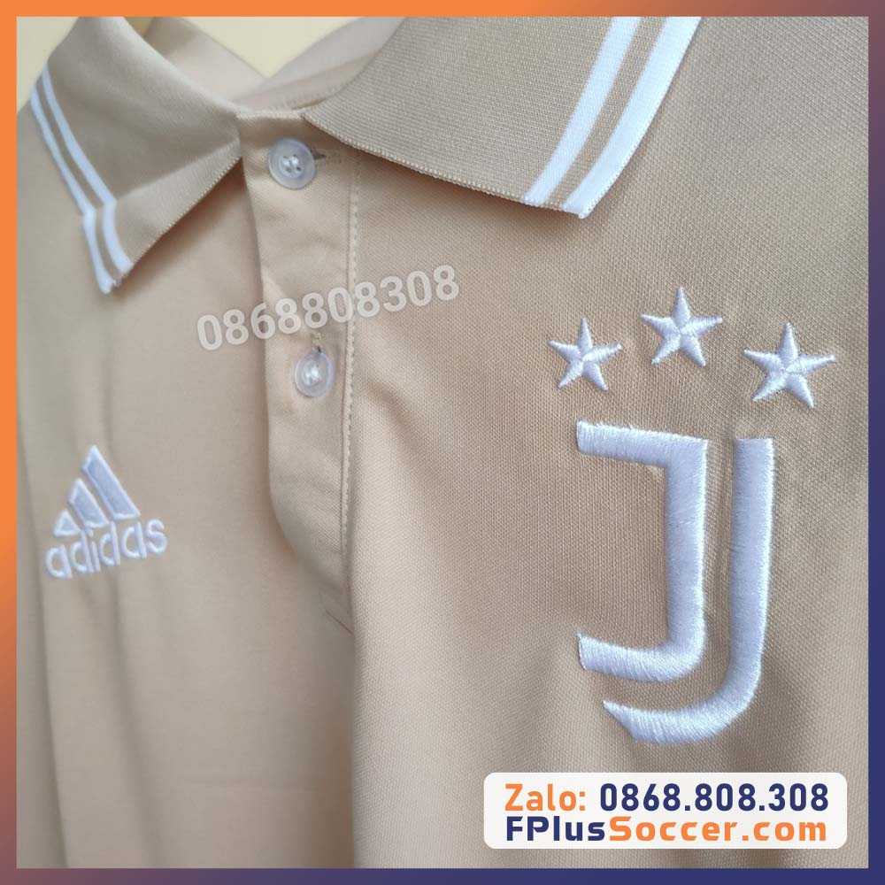 Áo thể thao polo di chuyển adidas có cổ CLB bóng đá Juventus trắng nâu xám logo thêu mới 1