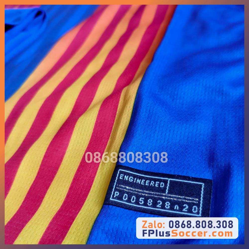 Bộ đồ quần áo đá bóng hàng đá banh clb bara barcelona sọc xanh vàng cam logo thêu mè thái 0