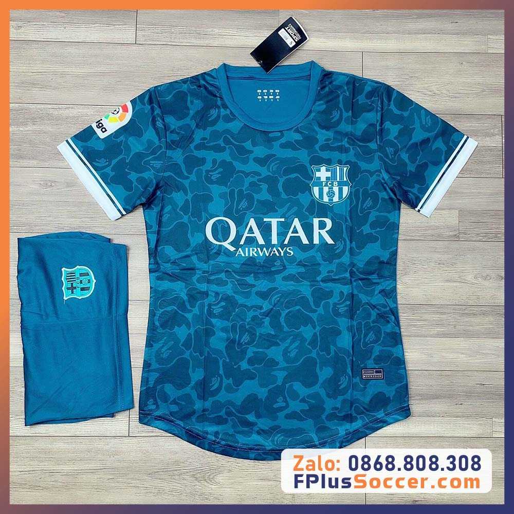 Bộ quần áo clb bóng đá Barca Barcelona FCB màu xanh biển logo thêu mè kim cao cấp