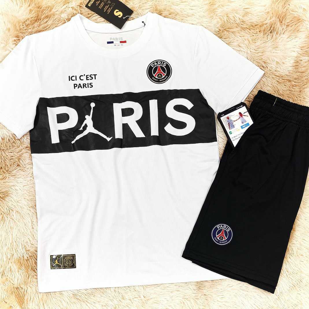 Bộ sưu tập quần áo thể thao thời trang paris psg quần có túi logo thêu cao cấp đẹp màu trắng đen