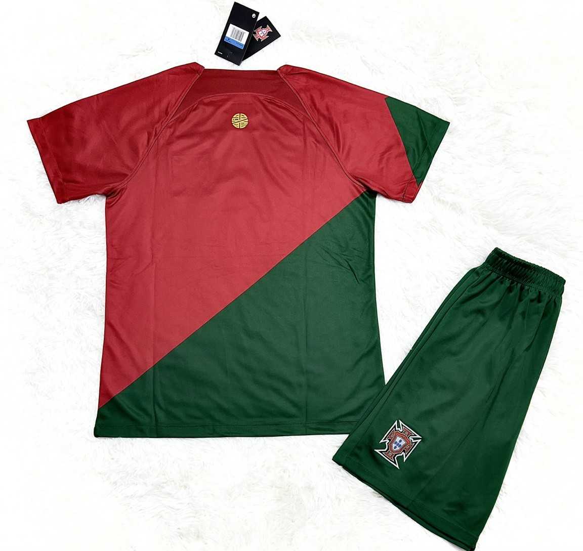 Bộ quần áo đá banh đội tuyển bóng đá Bồ Đào Nha World Cup 2022 xanh đỏ vải thái mịn logo thêu 2