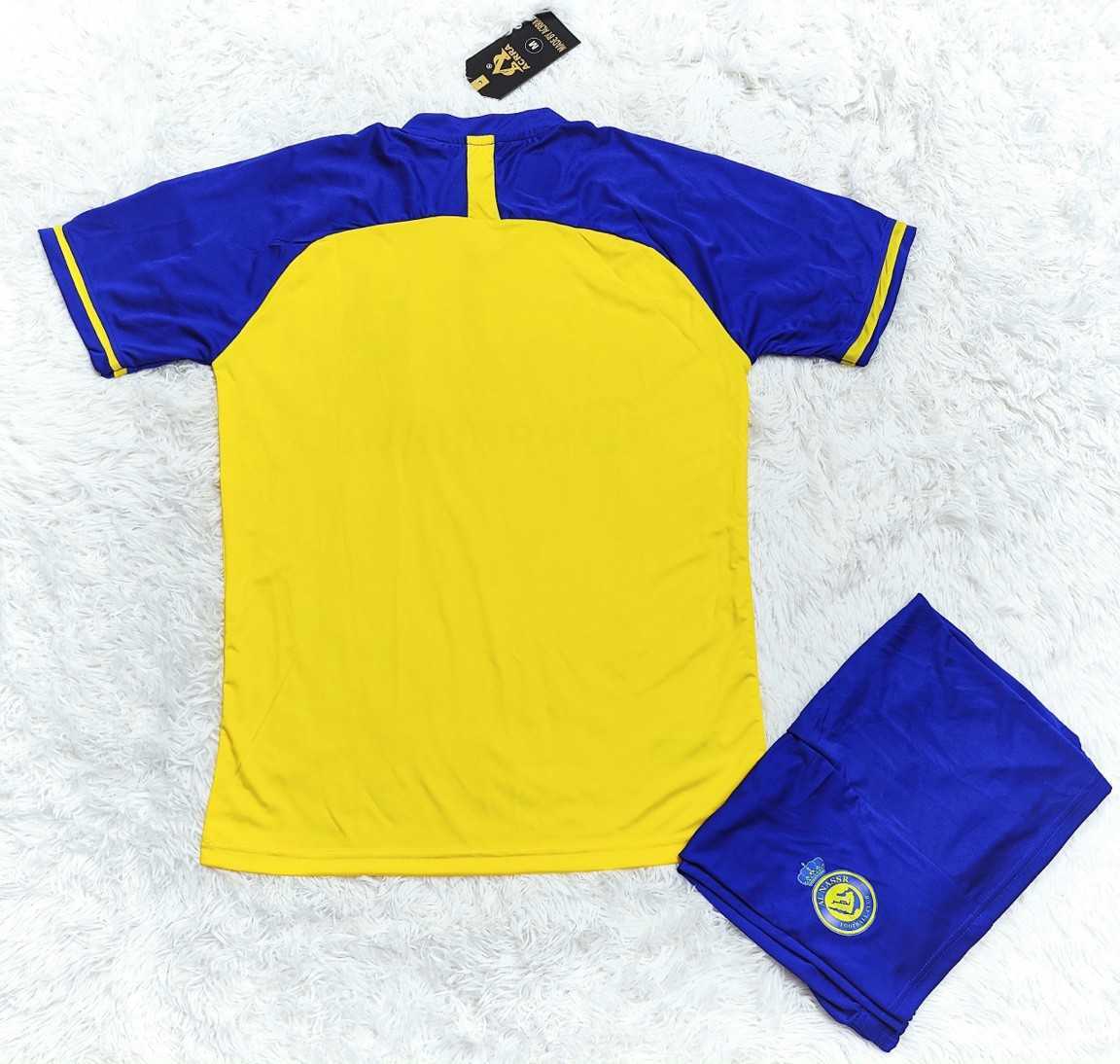 Bộ quần áo đá banh clb bóng đá CLB Al Nassr mới Ronaldo sân nhà xanh vàng vải mịn thun và gai chuẩn spf thái thun 2
