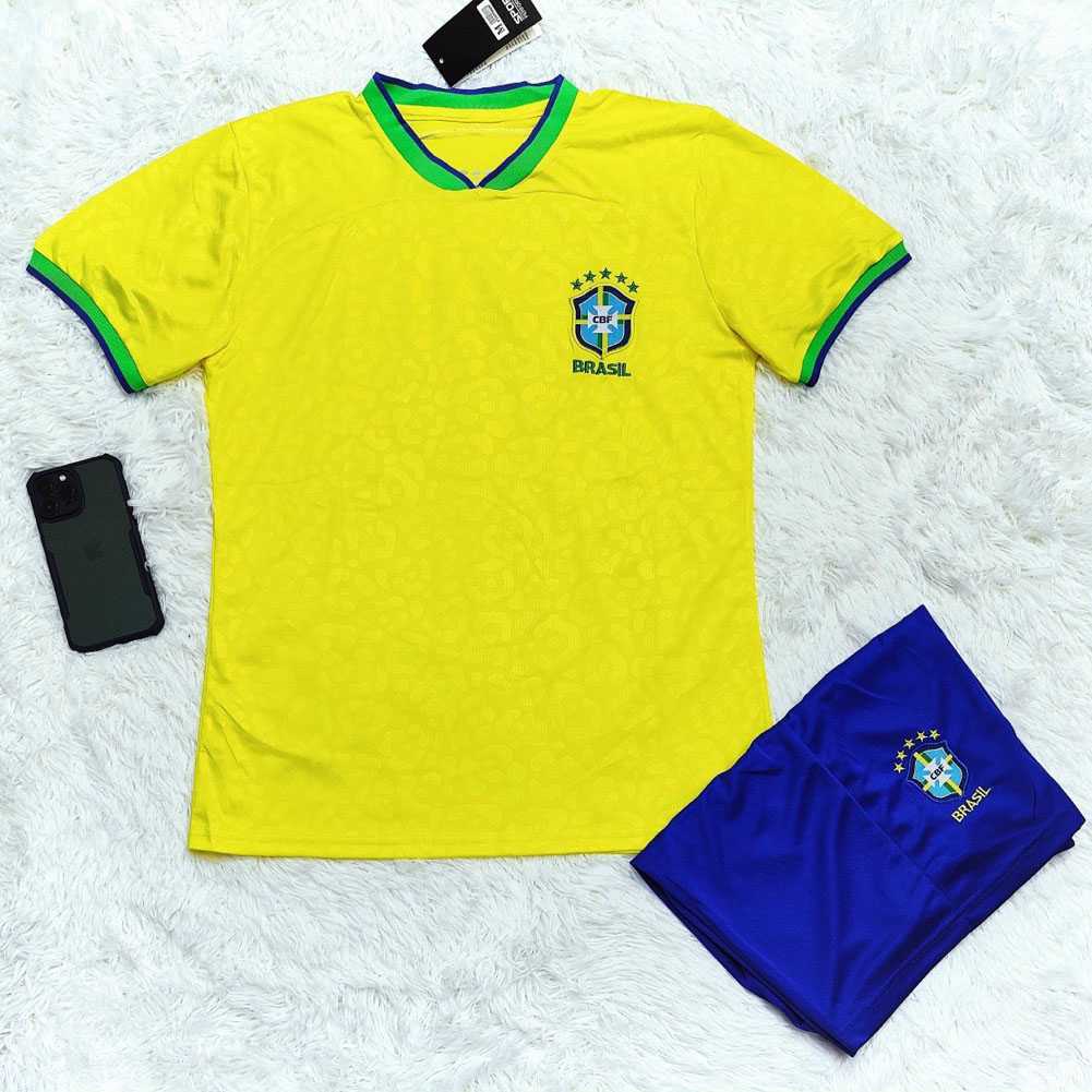 Bộ quần áo đá banh đội tuyển bóng đá brazil world cup 2022 vải thái mới nhất mùa 22 23 vàng xanh