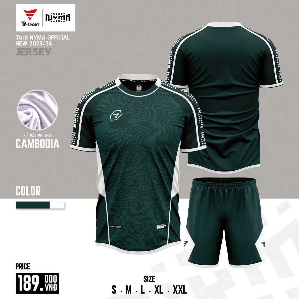 Bộ quần áo thể thao bóng đá chính hãng TA Sport TA18 NYMA Official vải mè thoi xanh rêu già