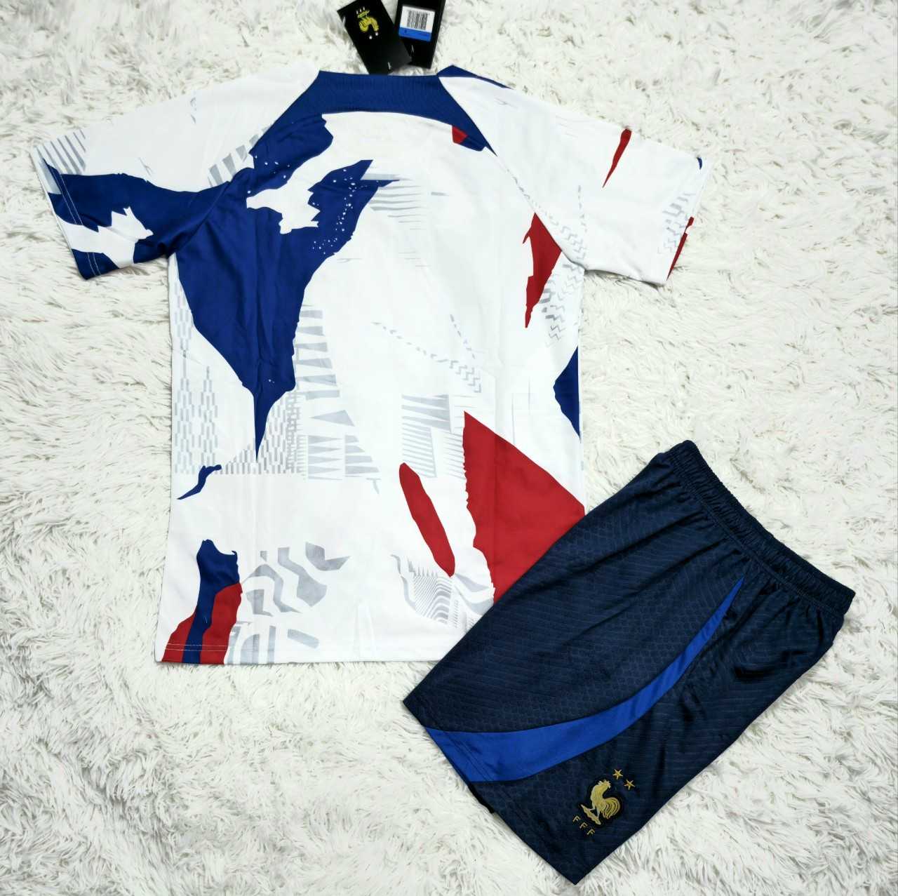 Bộ quần áo đội tuyển Pháp mẫu tập trước trận đấu nhiều màu xanh đỏ trắng france world training jersey cup 2022 2023 2