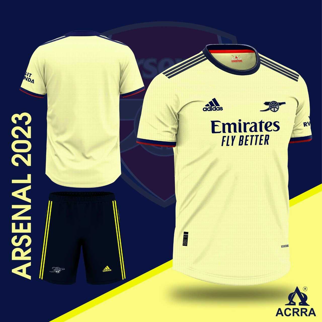 Bộ quần áo đá banh câu lạc bộ bóng đá Arsenal vàng cổ tròn quần đen vải gai mịn thái