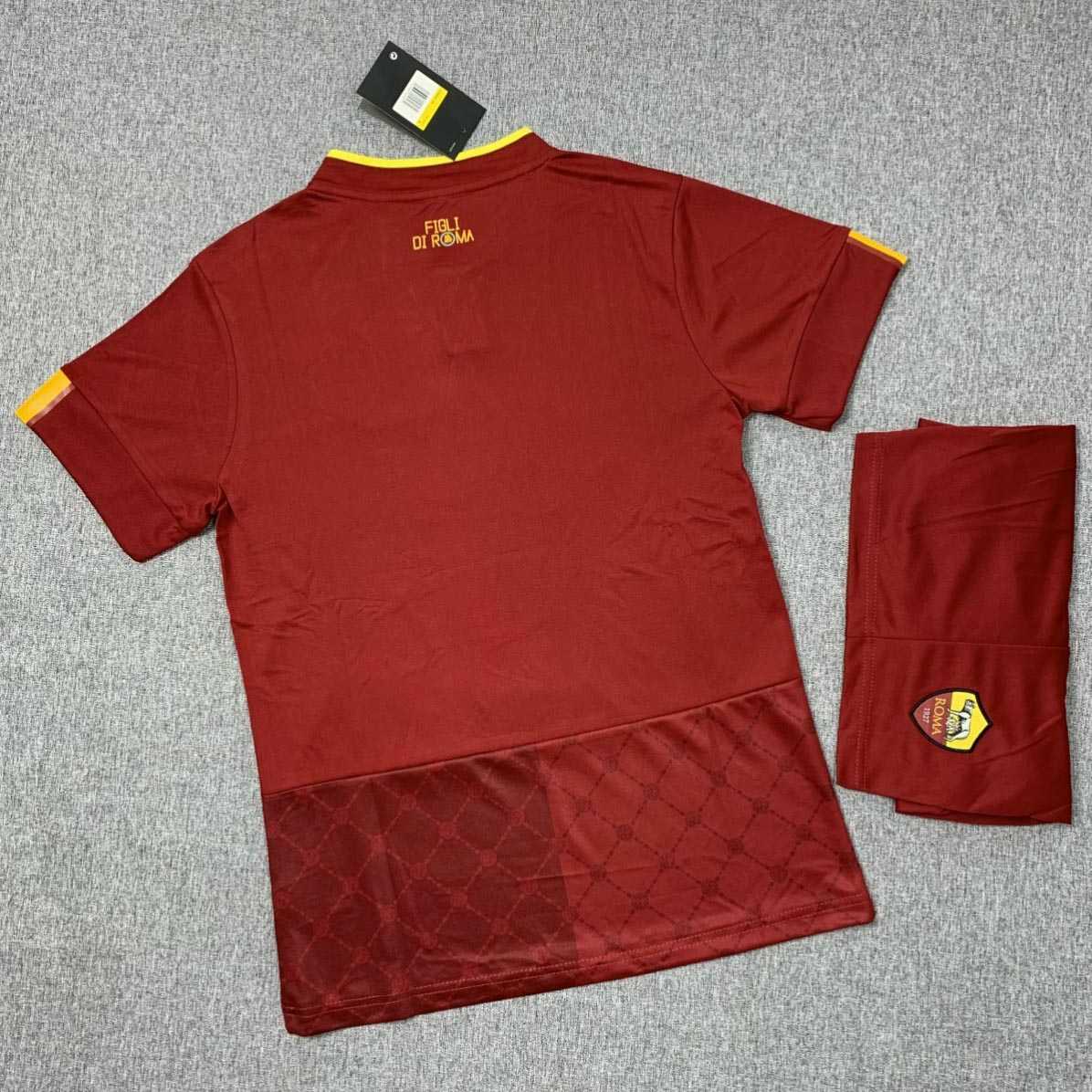 Bộ quần áo đá banh câu lạc bộ bóng đá as roma digitalbits màu đỏ chi tiết vàng vải spf thái logo thêu 3