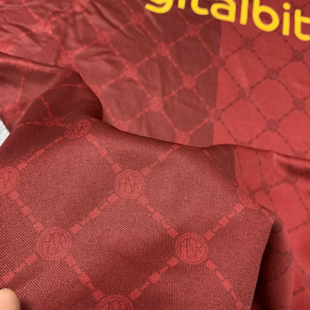 Bộ quần áo đá banh câu lạc bộ bóng đá as roma digitalbits màu đỏ chi tiết vàng vải spf thái logo thêu 2