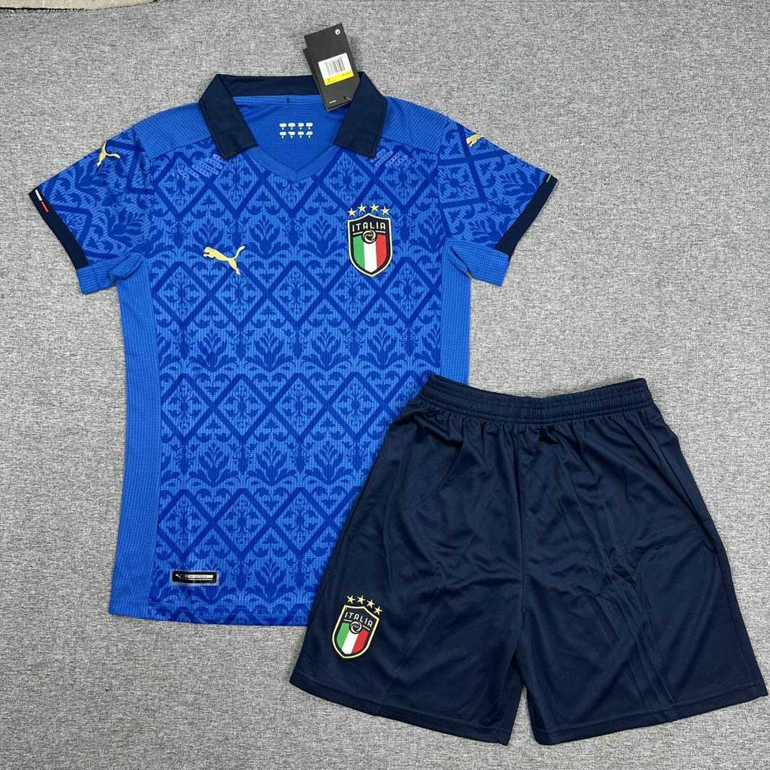 Bộ quần áo thể thao bóng đá polo tuyển ý Italia màu xanh có cổ quần trắng đen 1
