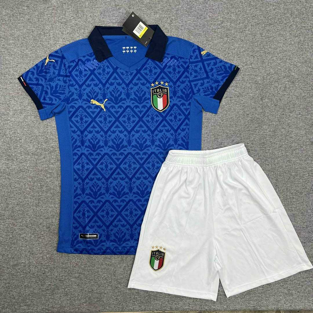 Bộ quần áo thể thao bóng đá polo tuyển ý Italia màu xanh có cổ quần trắng đen 2