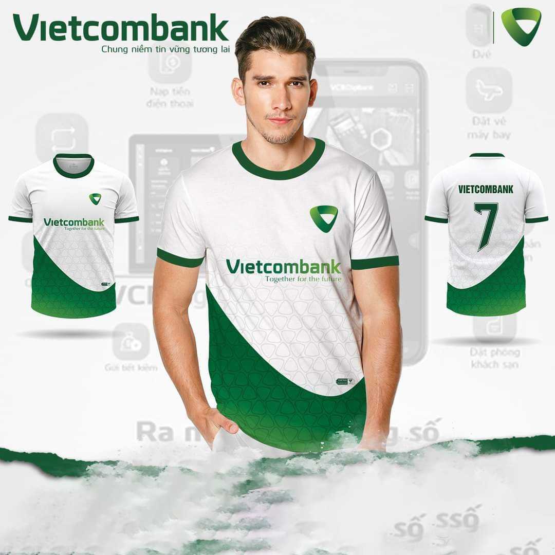 Áo bóng đá thiết kế các mẫu ngân hàng vietcombank trắng xanh