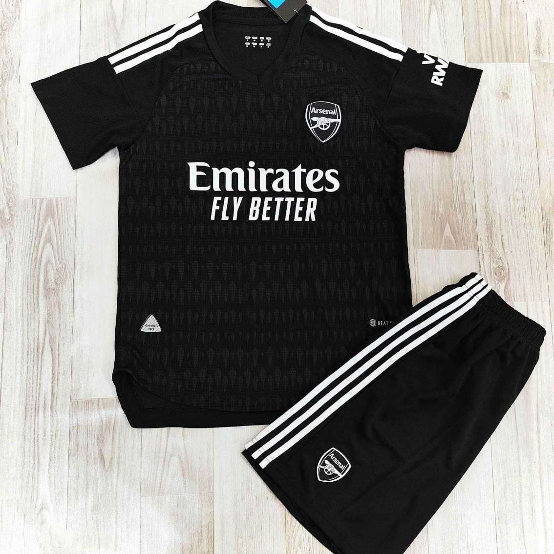 Bộ quần áo đá banh clb bóng đá Ars Arsenal 2023 2024 màu full đen mới logo thêu vải gai mịn thái 1