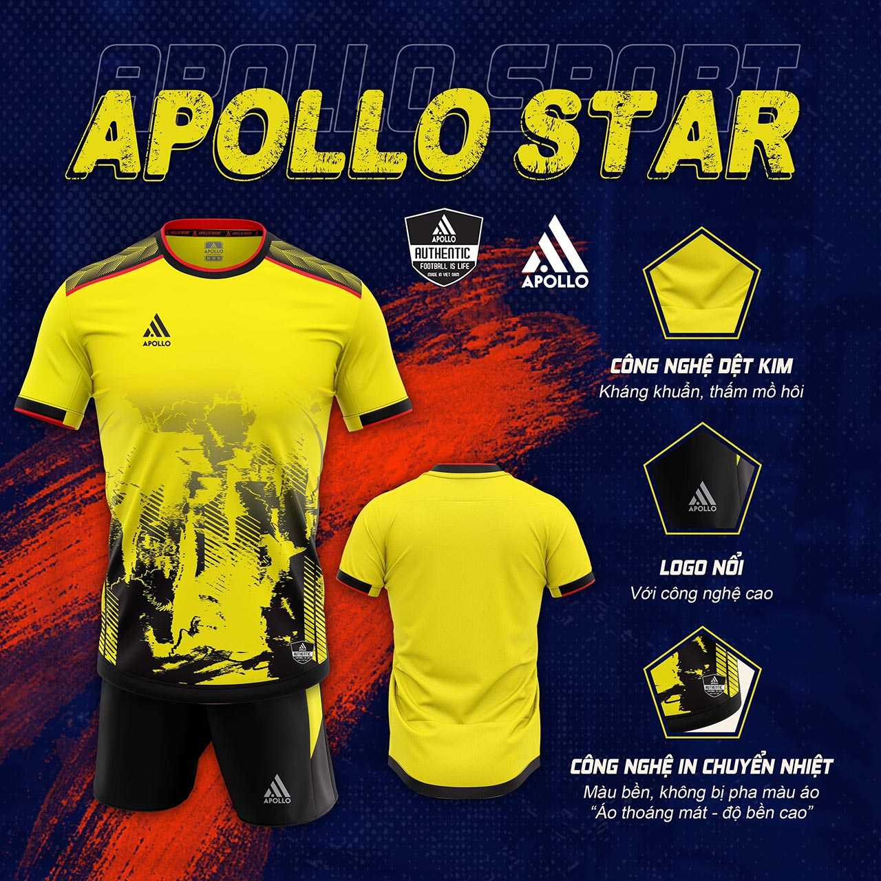 Bộ quần áo thể thao bóng đá chính hãng apollo star nhiều màu vàng