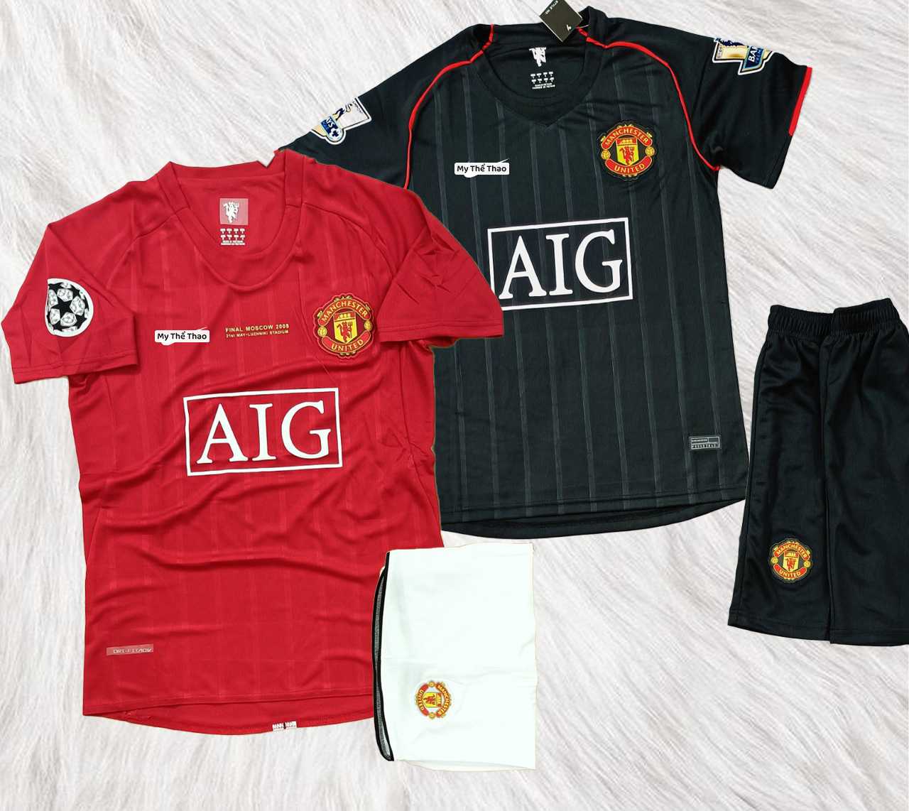 Bộ quần áo đá banh clb bóng đá manchester united mu manutd aig mùa 2007 2008 màu đen đỏ 1