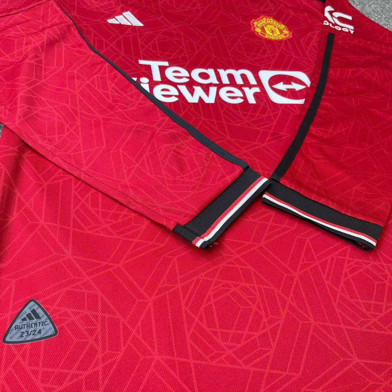 Bộ quần áo bóng đá manchester united mu dài tay sân nhà đỏ 23 24 logo thêu năm 2023 2024 tay dài 1