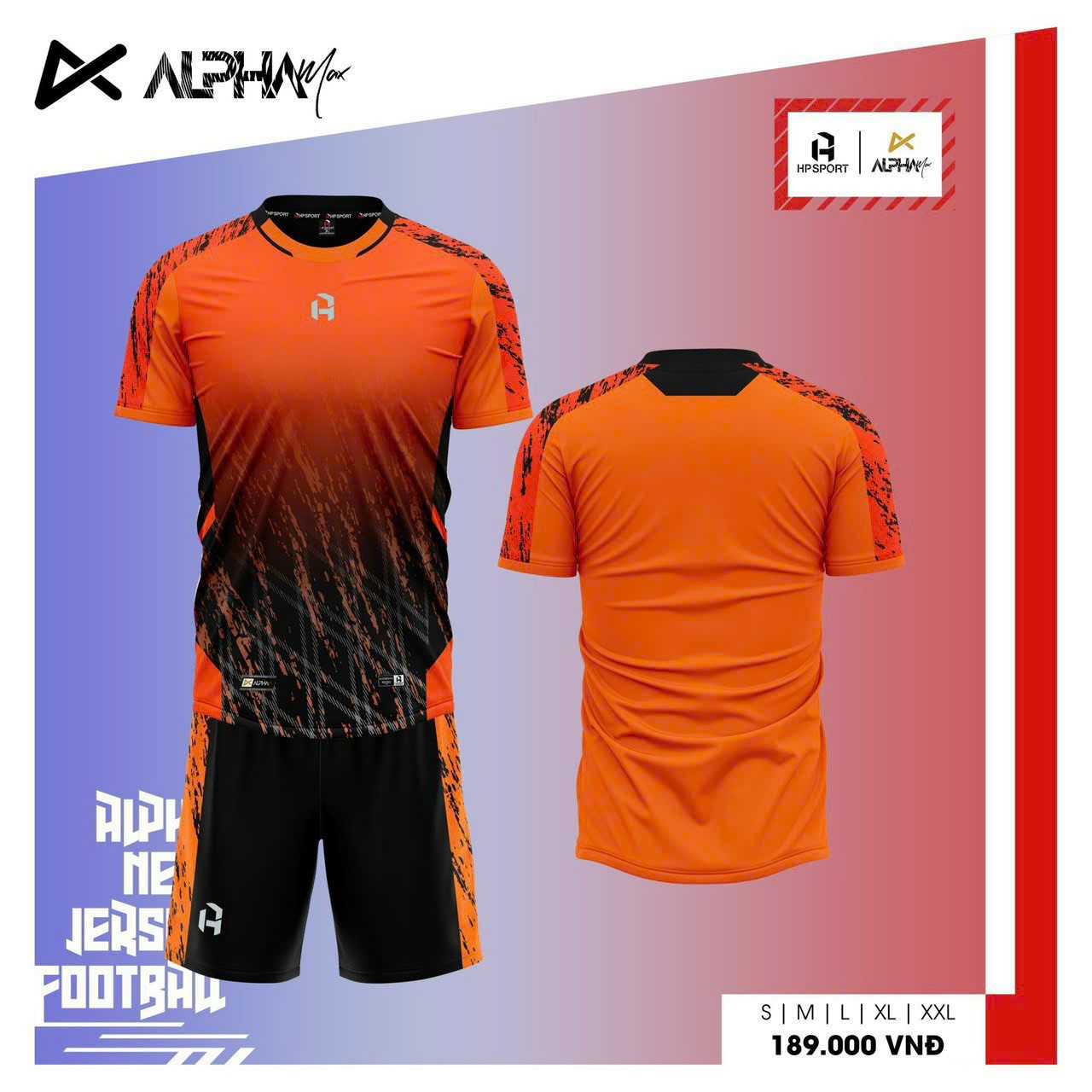 Bộ quần áo bóng đá phủi thiết kế áo đá banh Alpha Max chính hãng HP-Sport màu đen cam